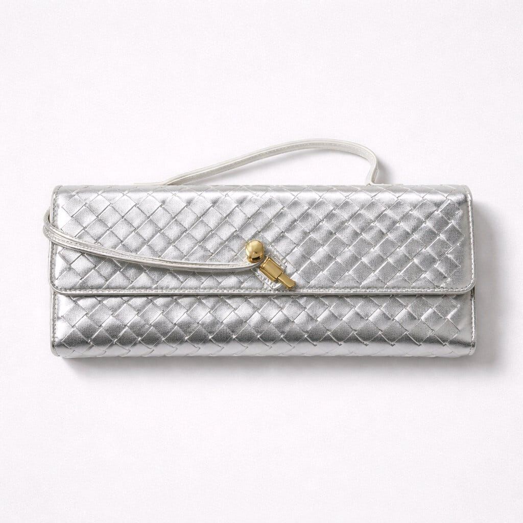 Örgü detaylı gold pim tokalı el ve kol çantası