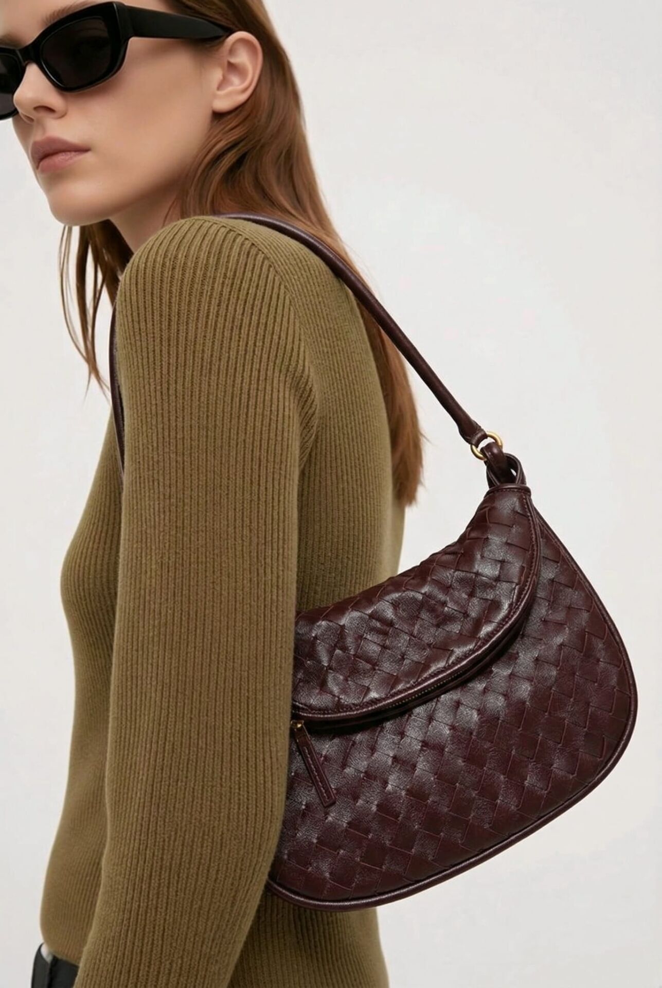 Örgü Detaylı Acı Kahve Kol Çantası