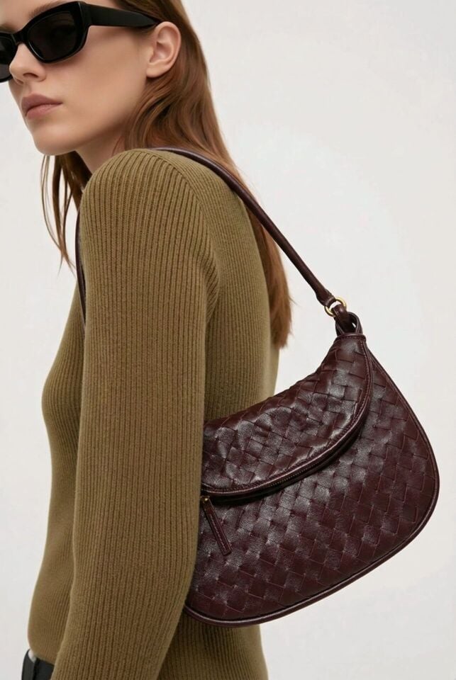 Örgü Detaylı Acı Kahve Kol Çantası