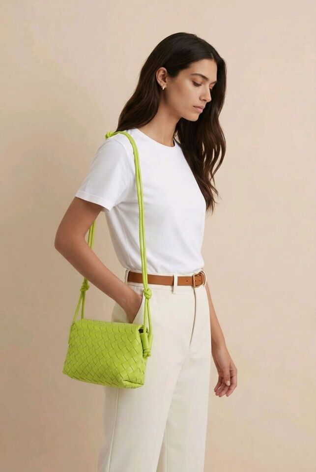 Örgü Fıstık Yeşili Omuz Askılı Çanta