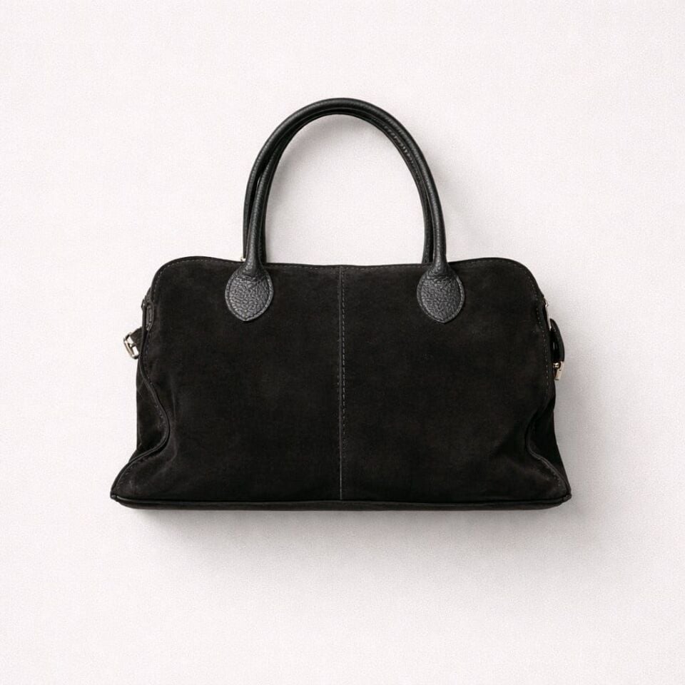 SİYAH HAKİKİ SÜET DERİ EL VE KOL ÇANTASI