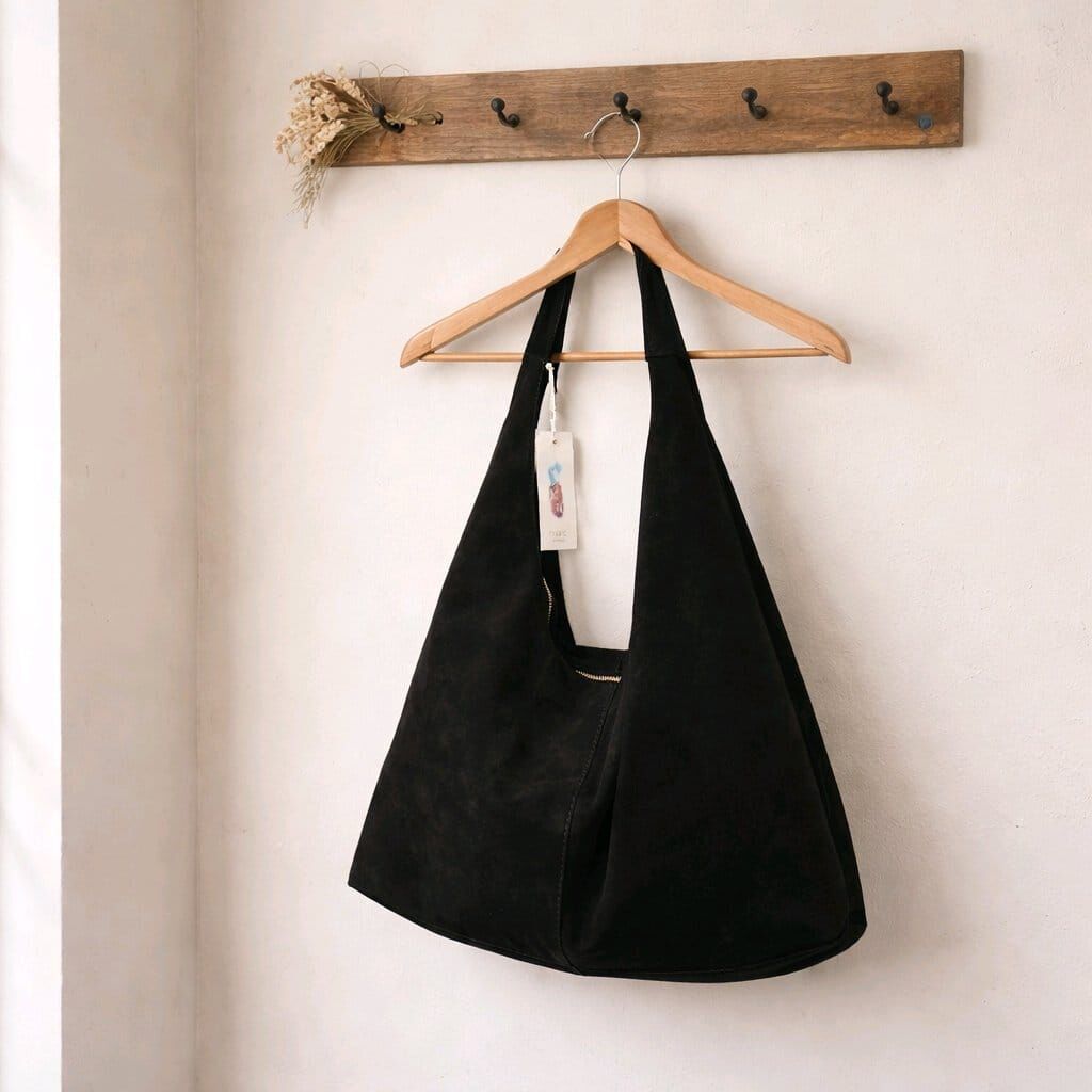 HAKİKİ SÜET SİYAH EL VE KOL ÇANTASI