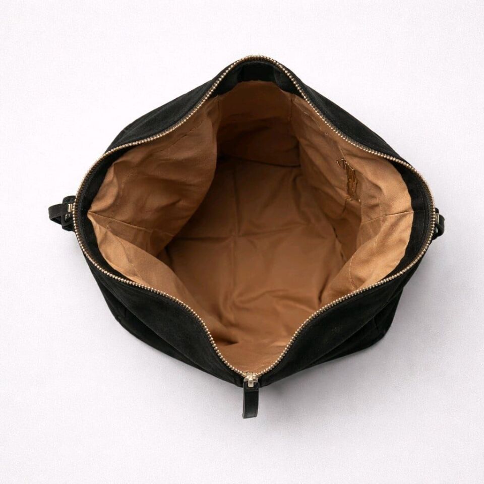 HAKİKİ SÜET SİYAH EL VE KOL ÇANTASI