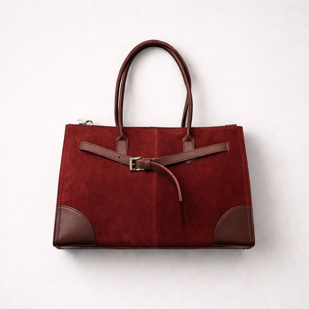 BORDO KEMER DETAYLI HAKİKİ SÜET DERİ EL KOL ÇANTASI