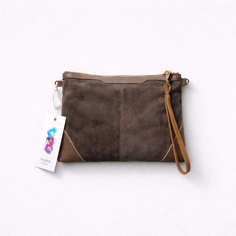 VİZON EL ASKI DETAYLI HAKİKİ SÜET DERİ EL KOL ÇANTASI