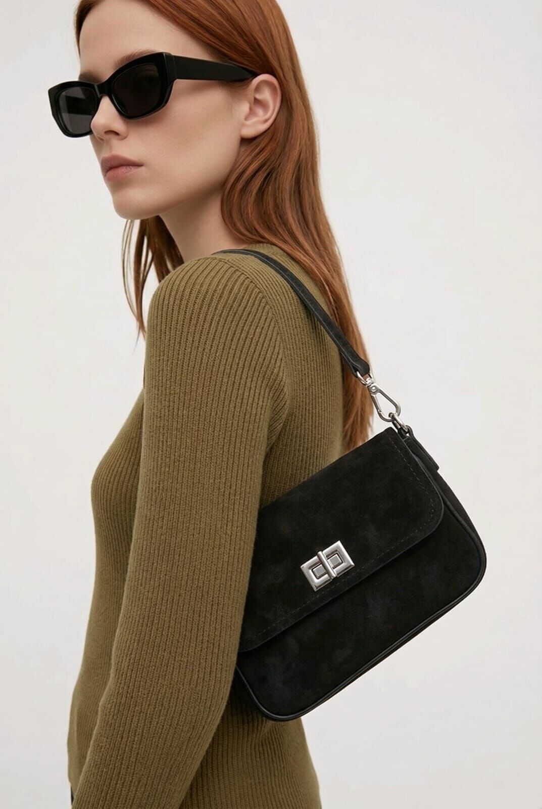 HAKİKİ SÜET DERİ KİLİT TOKA KAPAMA EL OMUZ ÇANTASI