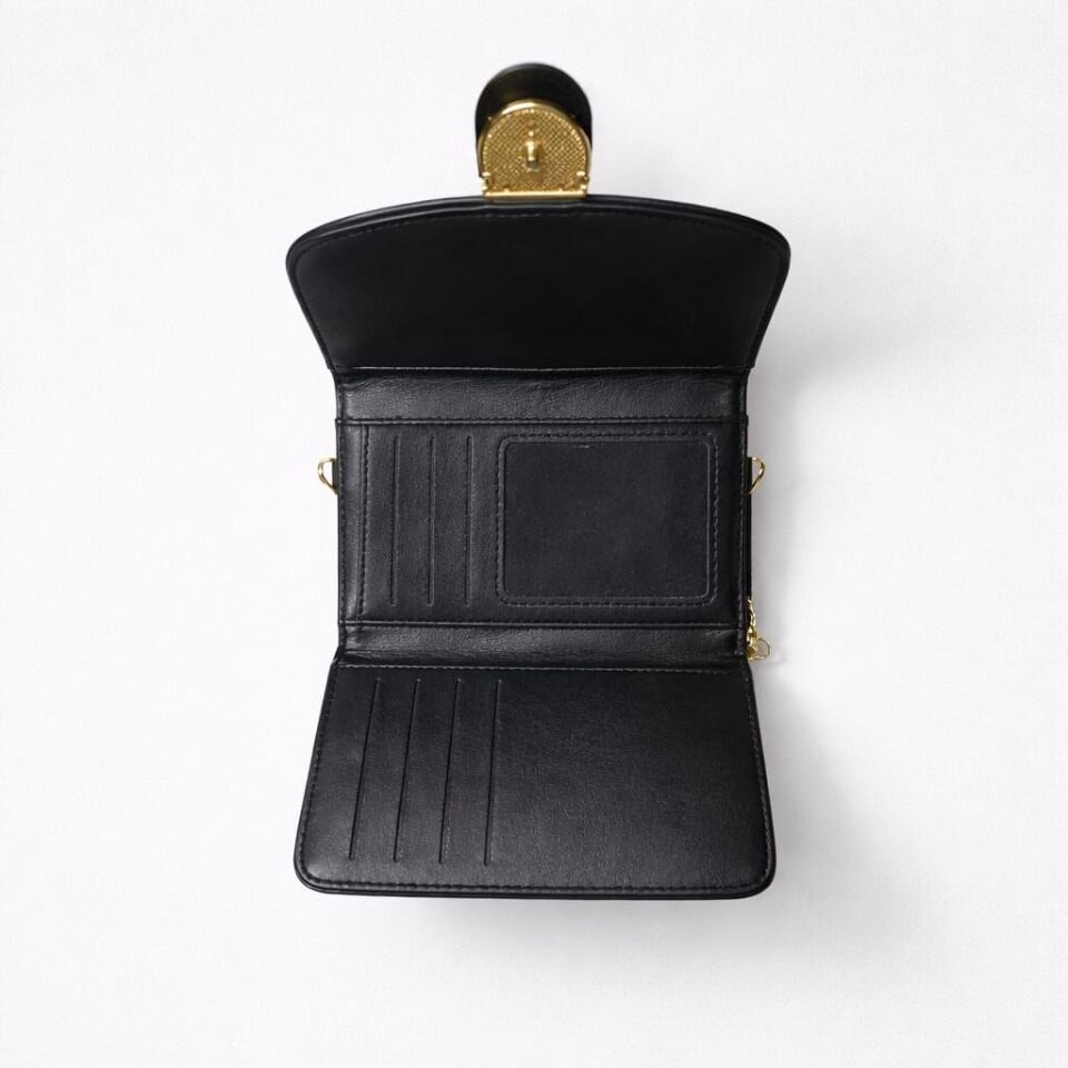 SİYAH KÜÇÜK GOLD TOKALI ASKILI CÜZDAN