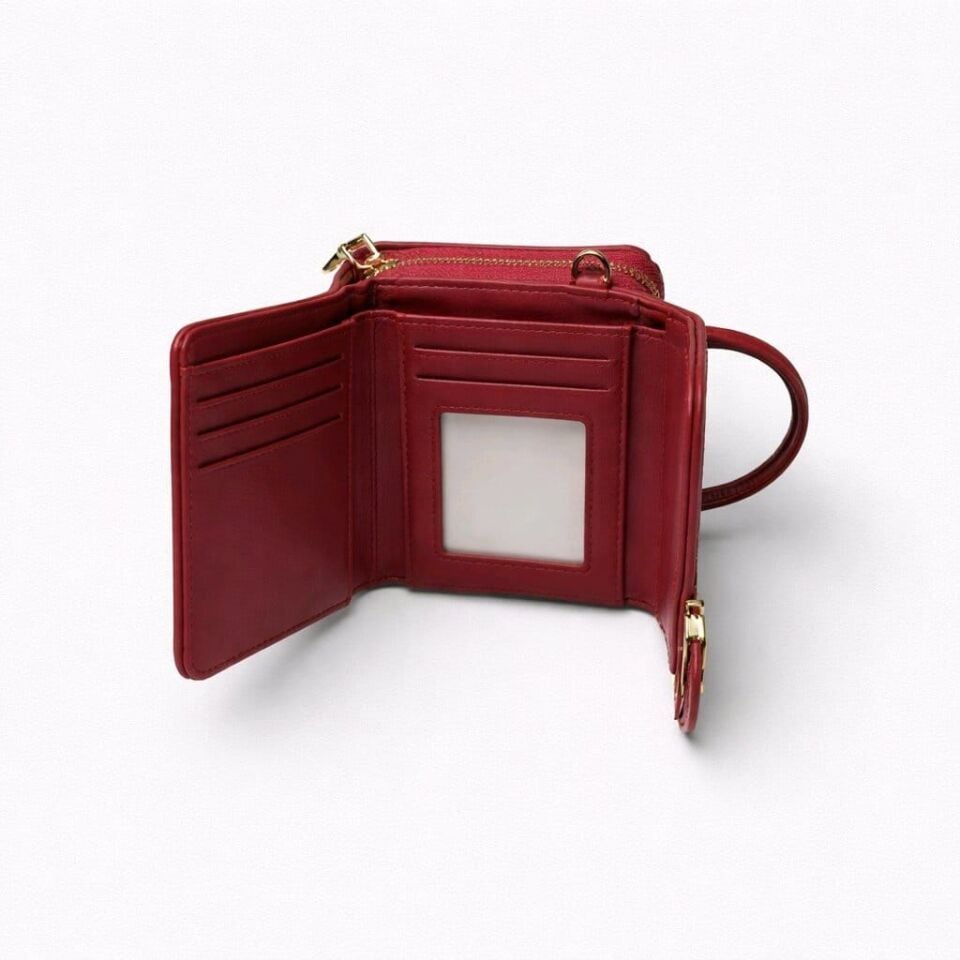 KIRMIZI KÜÇÜK GOLD TOKALI ASKILI CÜZDAN