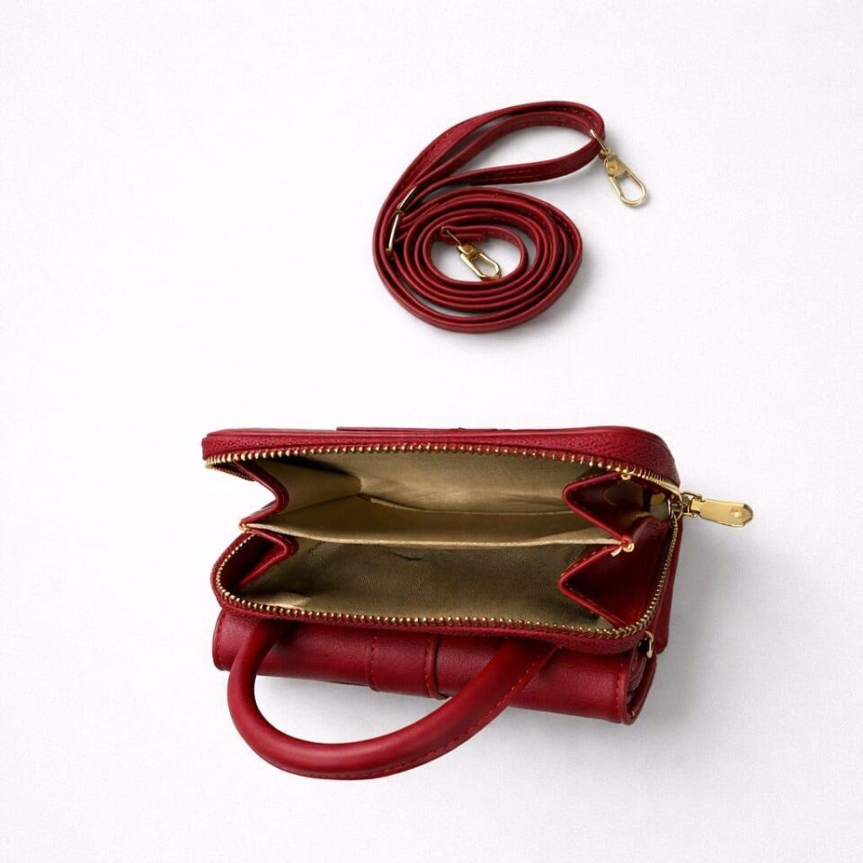 KIRMIZI KÜÇÜK GOLD TOKALI ASKILI CÜZDAN