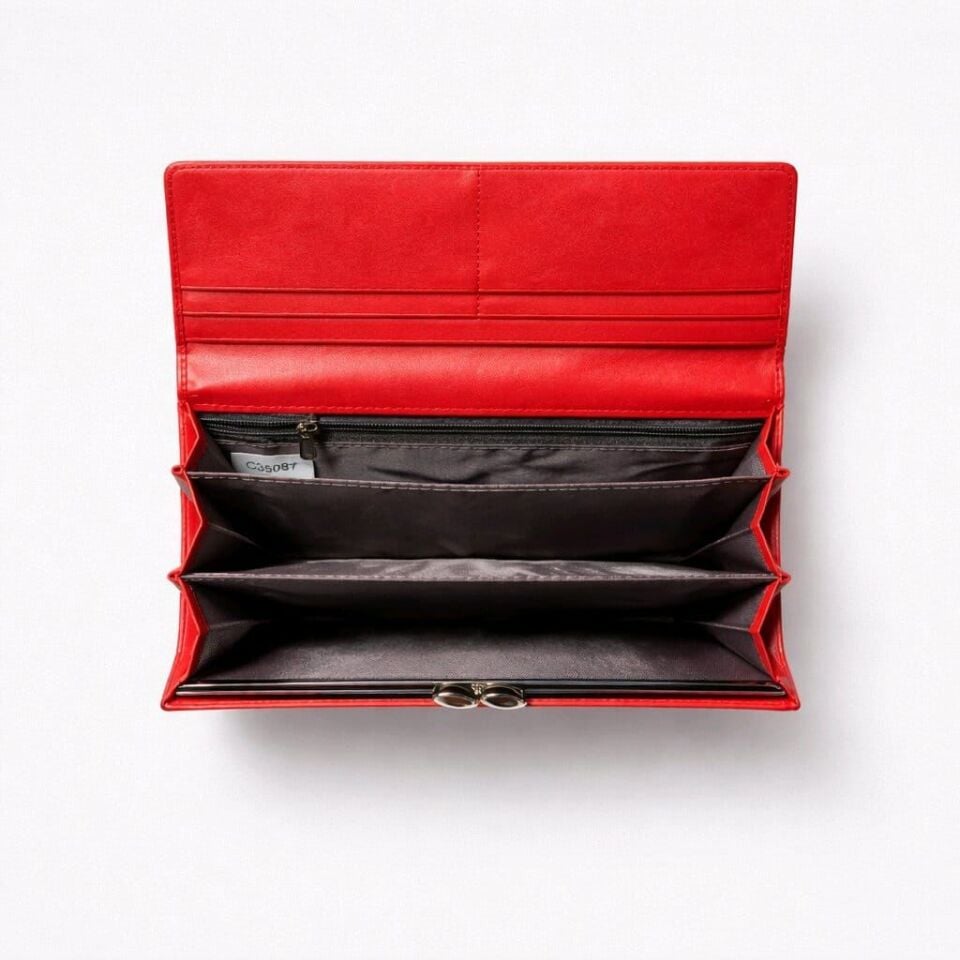 KIRMIZI RENGİNDE KAPAKLI CÜZDAN