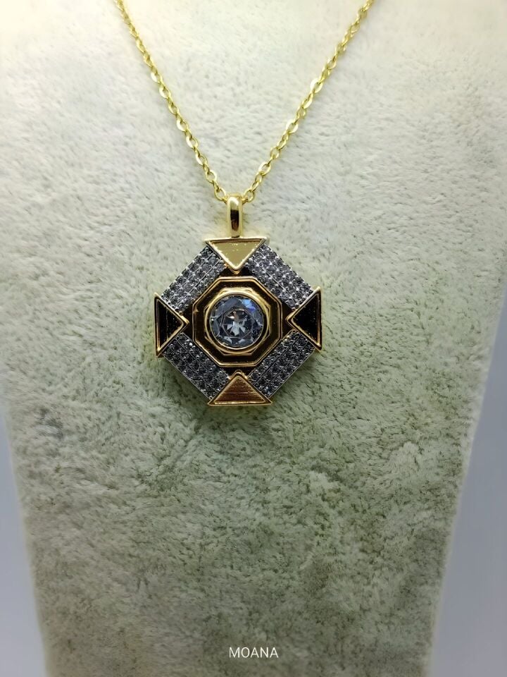 GEOMETRİK ŞEKİLLİ TAŞLI GOLD  ÇELİK KOLYE