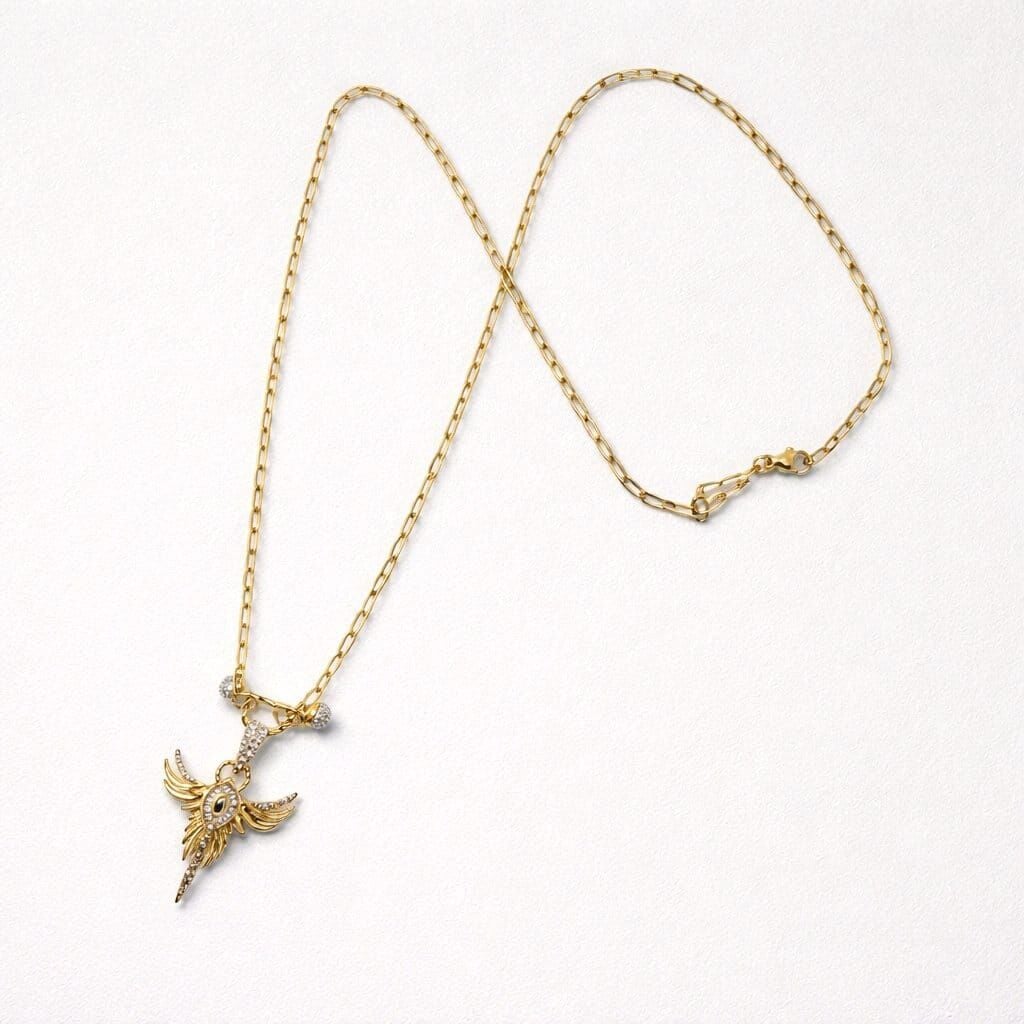 ZİRKON TAŞLI ANKA KUŞU TASARIMLI GOLD ÇELİK KOLYE