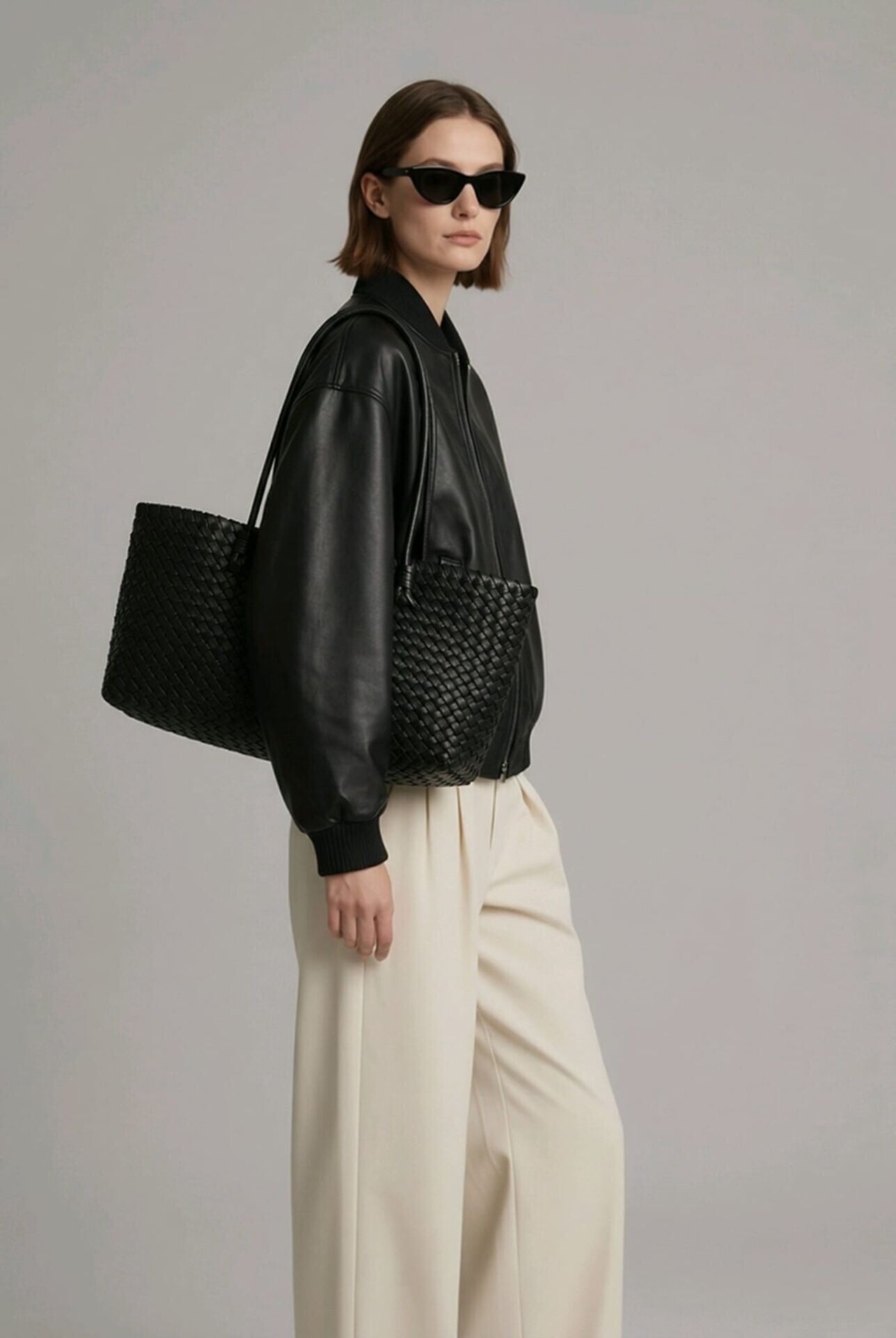 SİYAH ÖRGÜ DETAYLI UZUN SAPLI ÇANTA