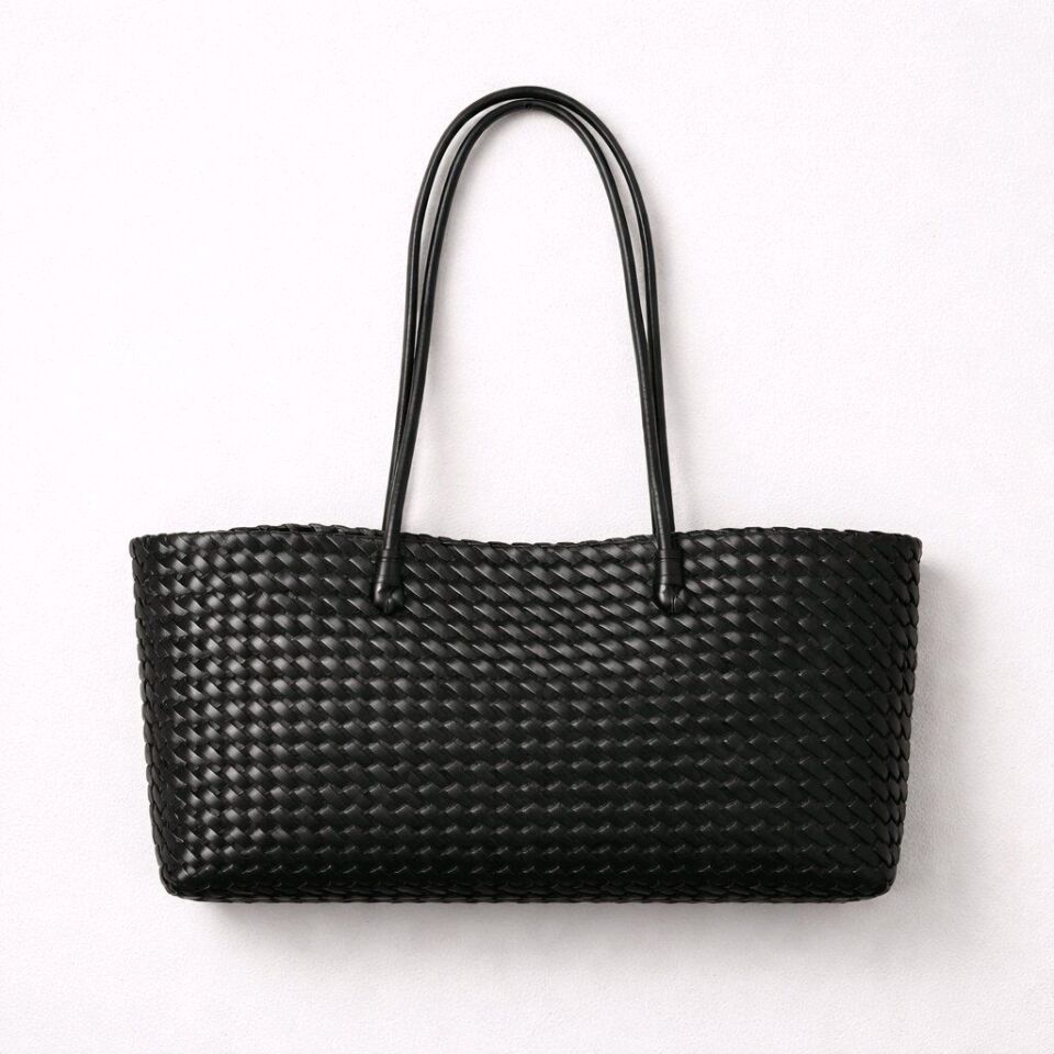 SİYAH ÖRGÜ DETAYLI UZUN SAPLI ÇANTA