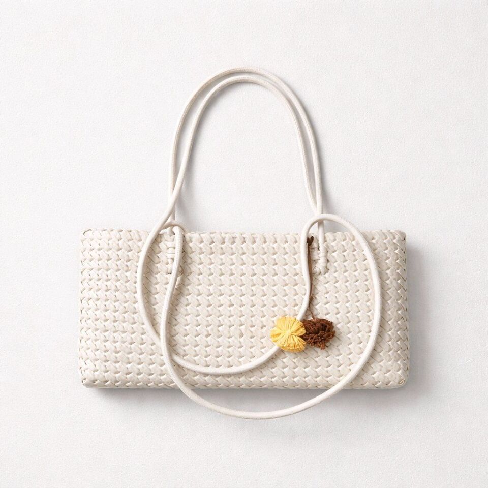 AÇIK KREM ÖRGÜ DETAYLI UZUN SAPLI ÇANTA