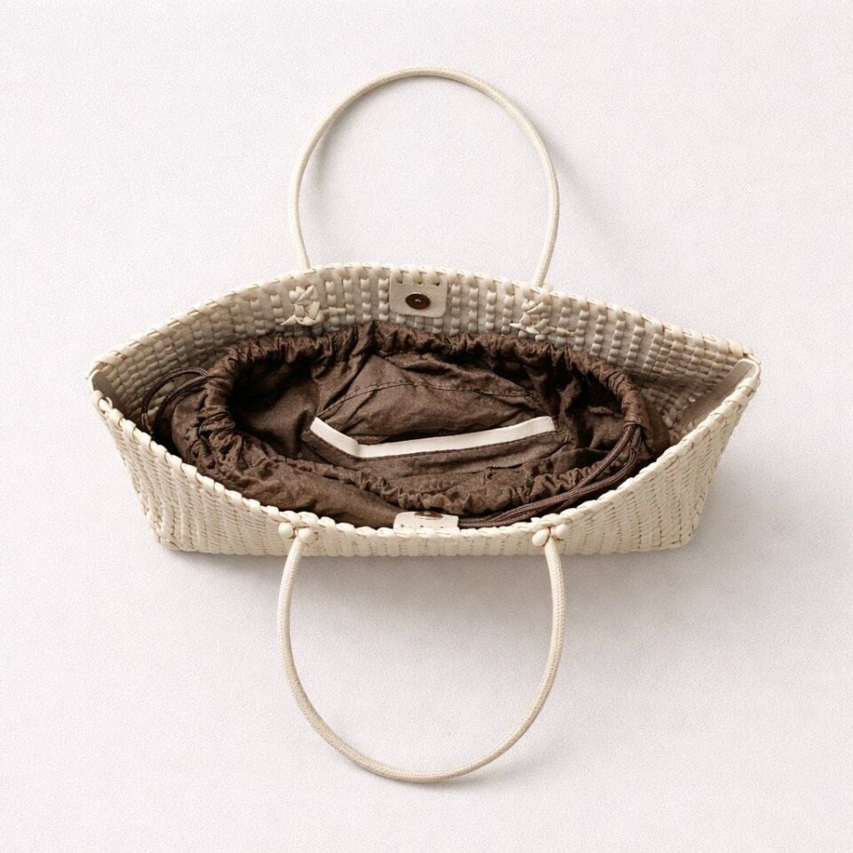 AÇIK KREM ÖRGÜ DETAYLI UZUN SAPLI ÇANTA