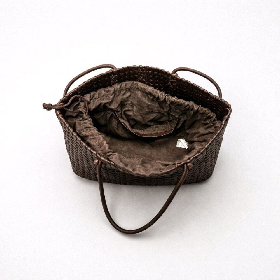 ACI KAHVE ÖRGÜ DETAYLI UZUN SAPLI ÇANTA