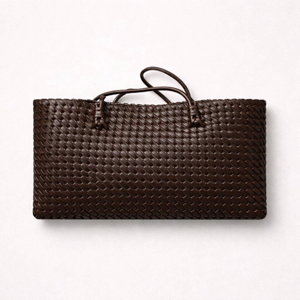 ACI KAHVE ÖRGÜ DETAYLI UZUN SAPLI ÇANTA