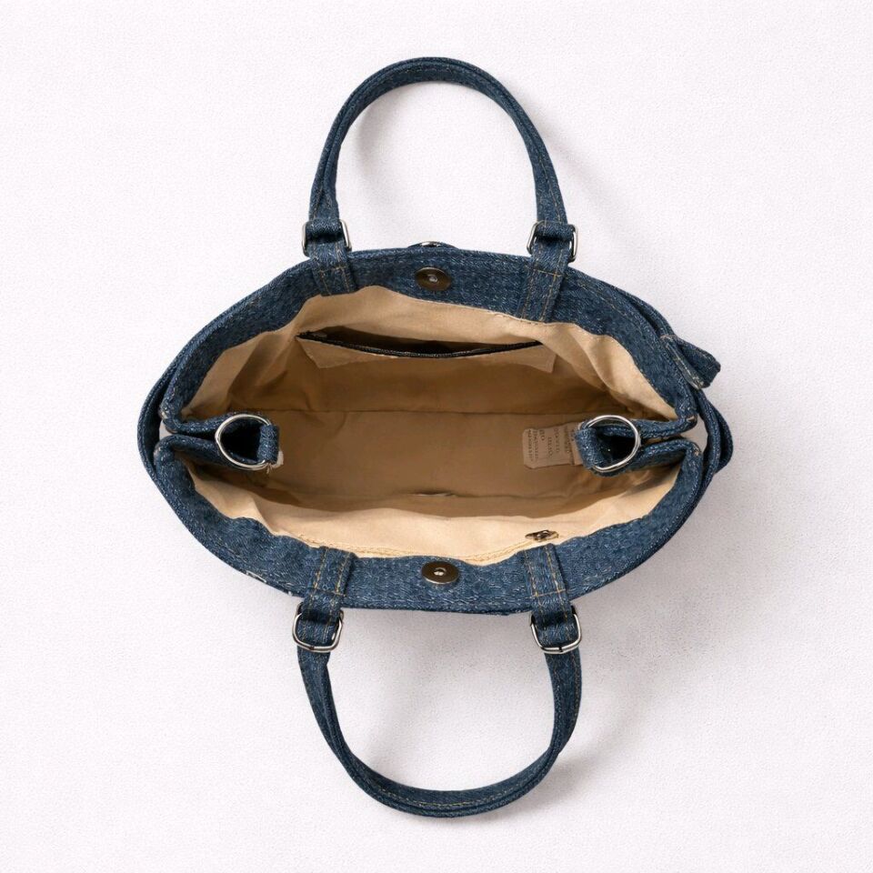 GRAFİTTİ DESENLİ KOT KUMAŞ EL VE OMUZ ÇANTASI