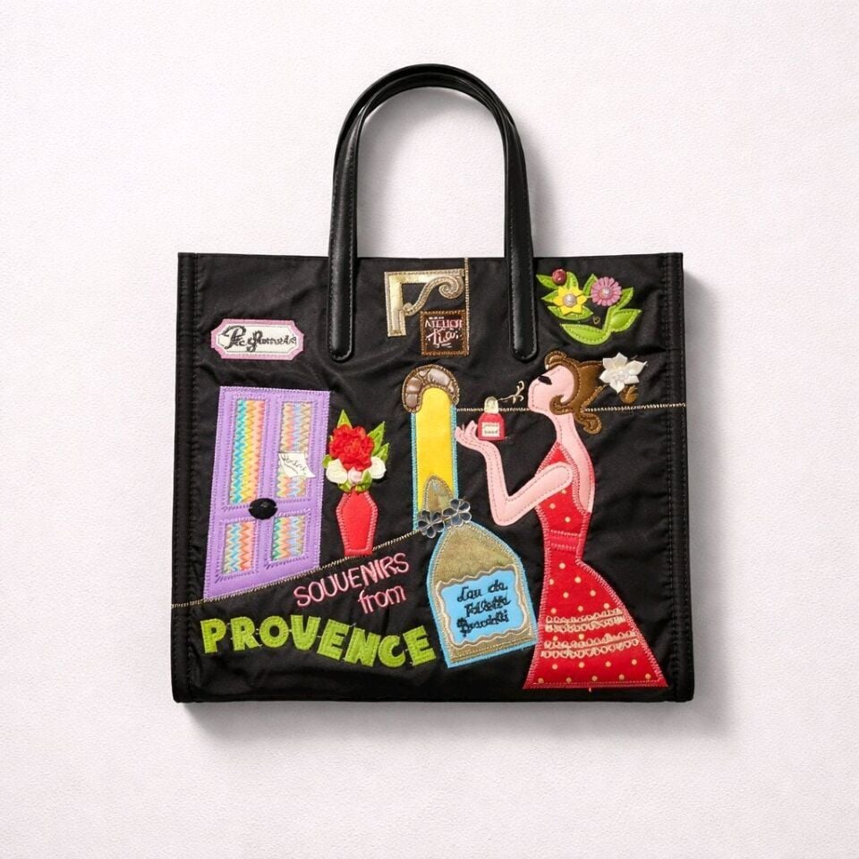 SİYAH NAKIŞLI VE ÇOK RENKLİ PARAŞÜT KUMAŞ ÇANTA