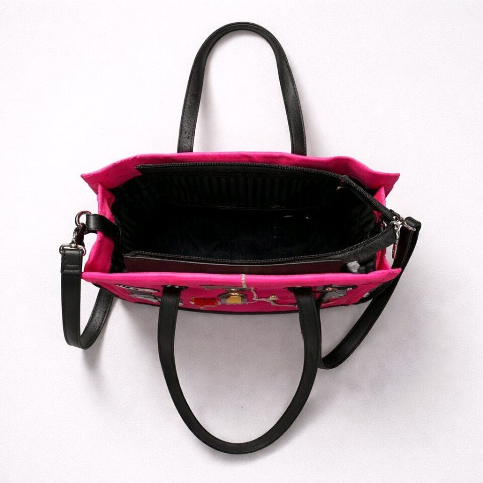 PEMBE NAKIŞLI VE ÇOK RENKLİ PARAŞÜT KUMAŞ ÇANTA