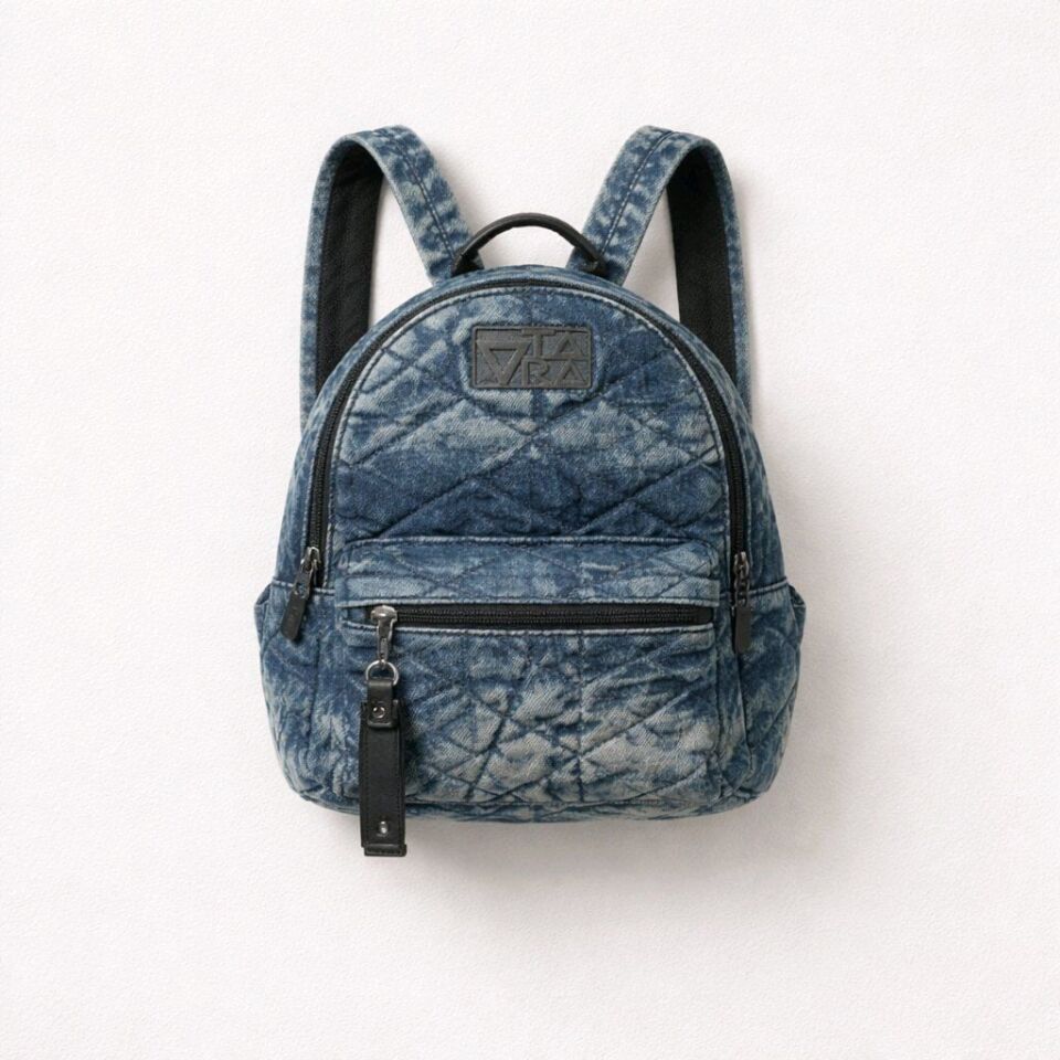 KAPİTONE DETAYLI  MAVİ DENİM SIRT ÇANTASI