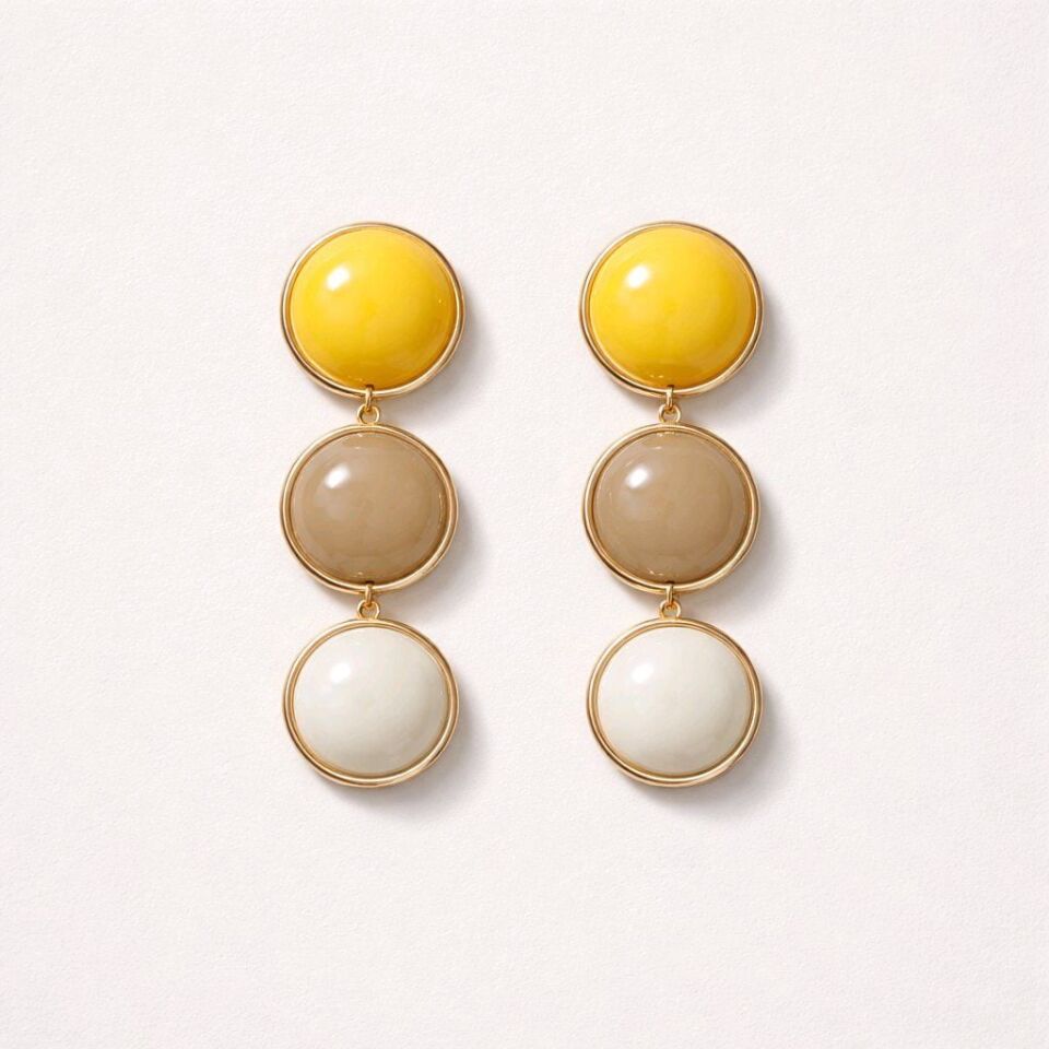 SARI, BEJ VE BEYAZ DAİRESEL DETAYLI SALLANAN KÜPE