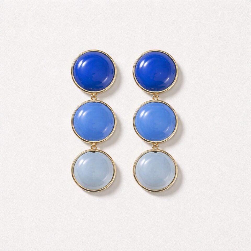 KOYU MAVİDEN AÇIK MAVİYE DAİRESEL DETAYLI SALLANAN KÜPE