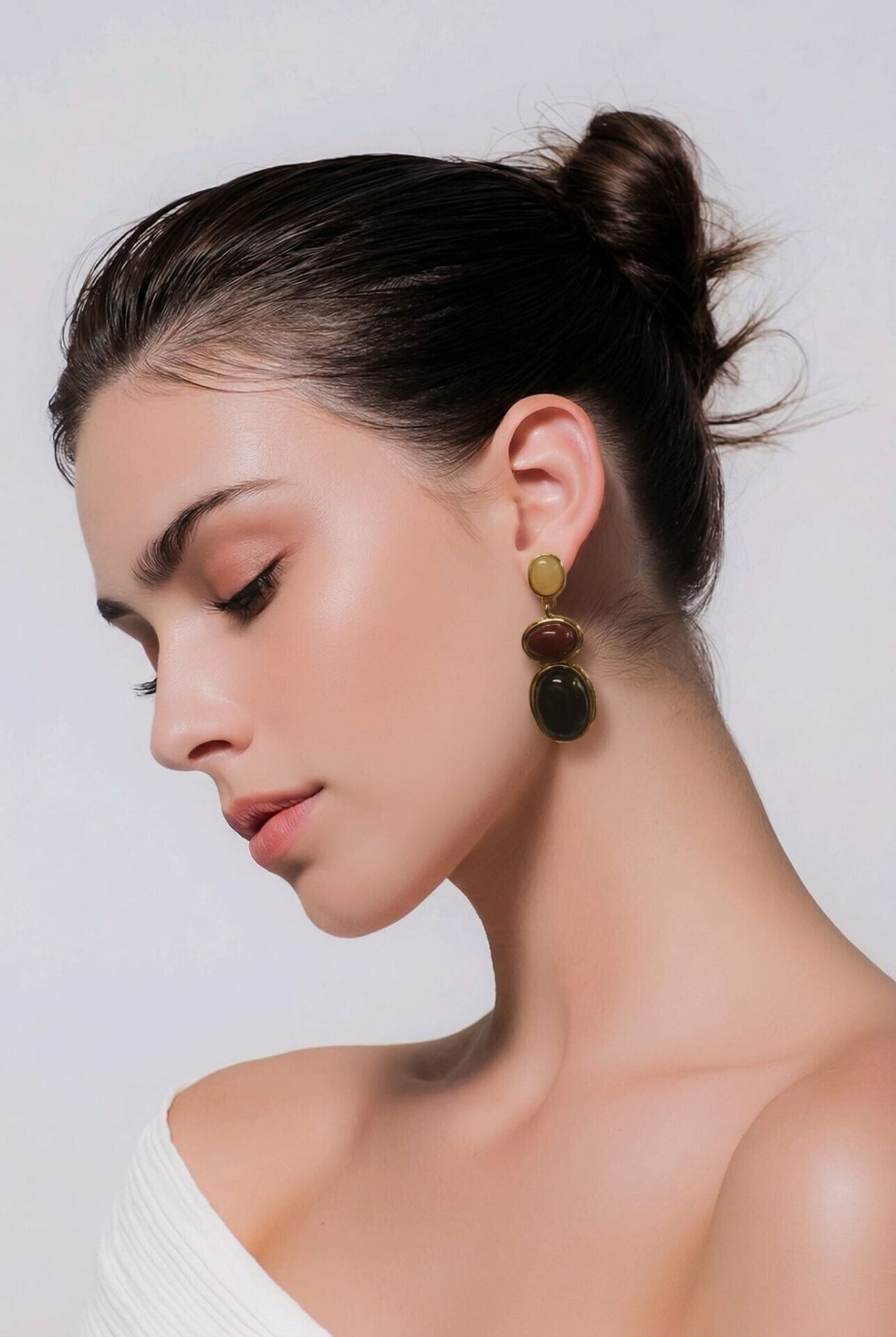 SİYAH  BORDO KREM MİNELİ ÜÇLÜ OVAL TASARIM GOLD KÜPE