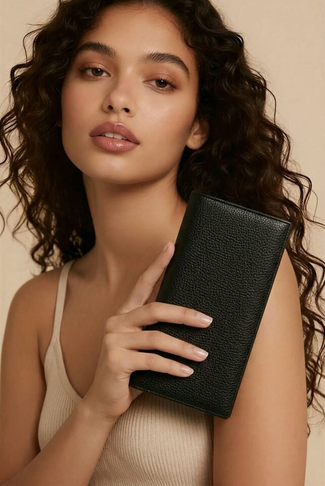 BÜYÜK MIKNATISLI KAPAMALI SİYAH CÜZDAN