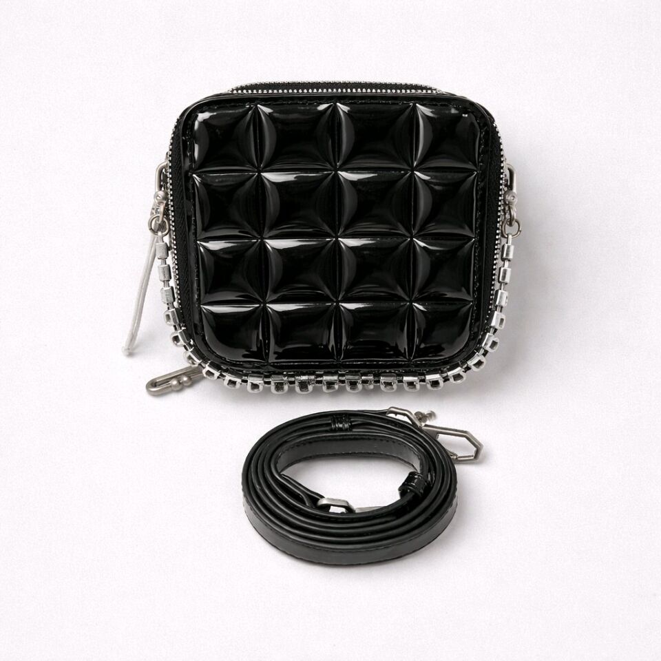 SİYAH RUGAN BAKLAVA DESENLİ KÜÇÜK ÇANTA