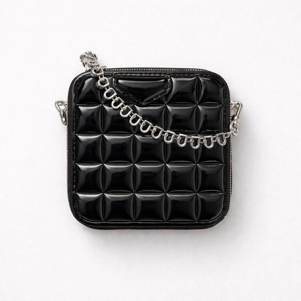 SİYAH RUGAN BAKLAVA DESENLİ KÜÇÜK ÇANTA