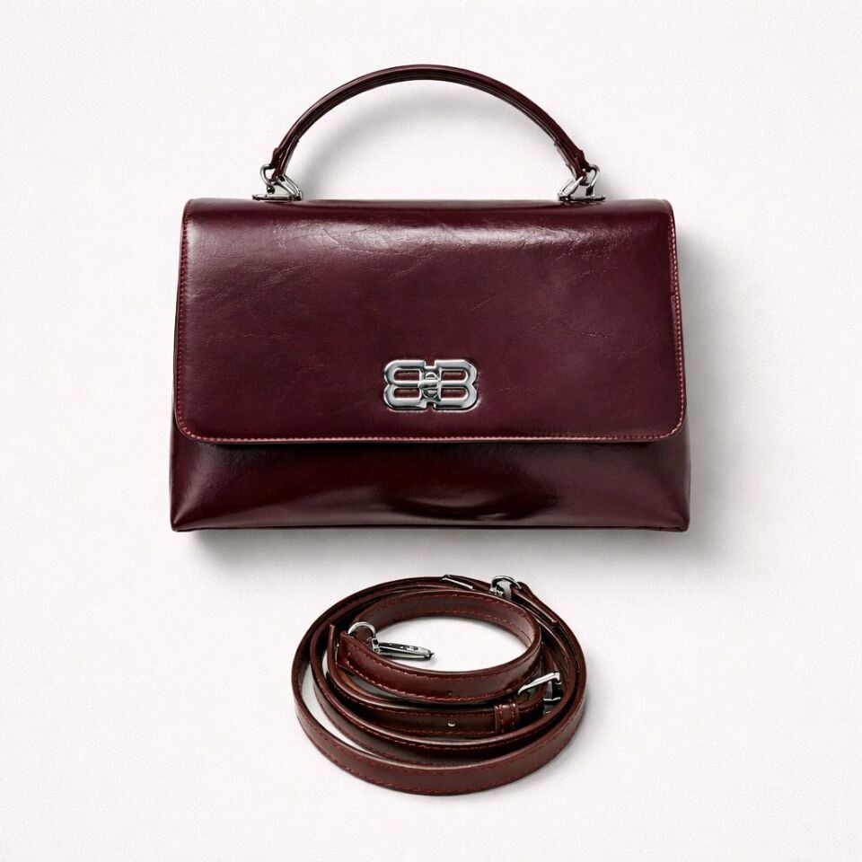 KENDİNE ÖZGÜ BB LOGOLU, BORDO ( BURGUNDY ) EL ÇANTASI