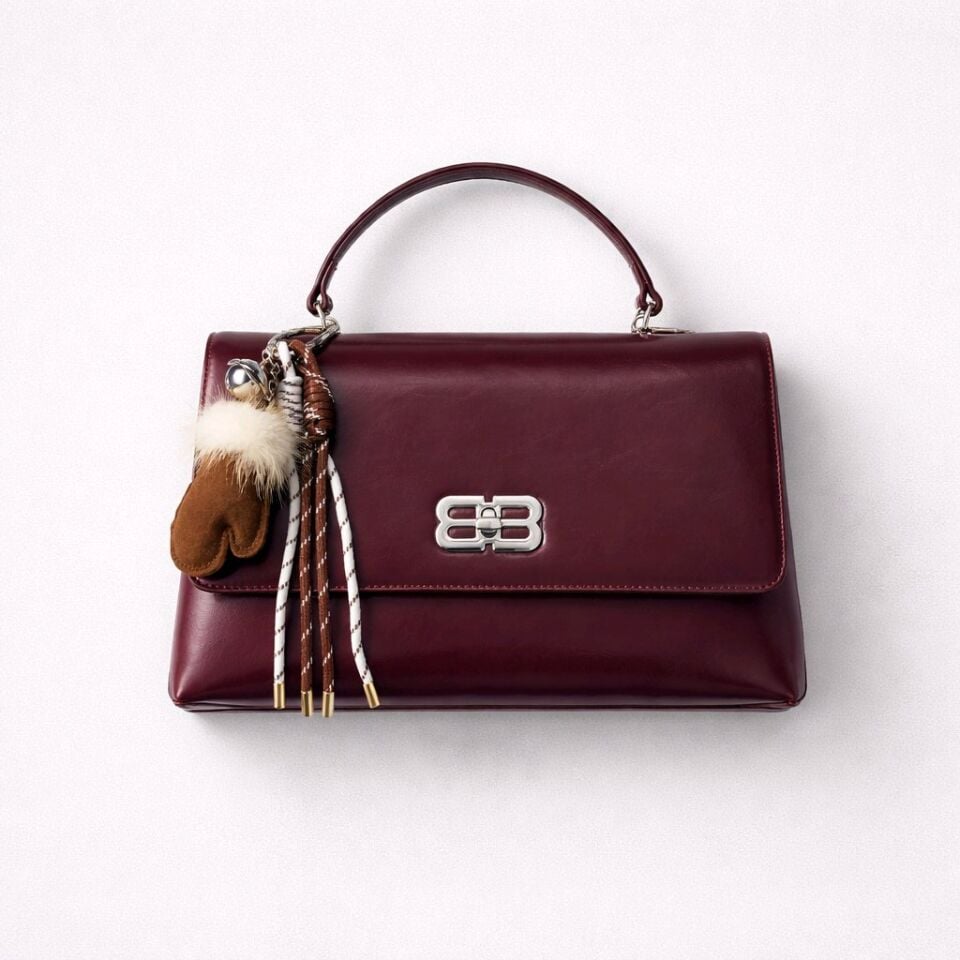 KENDİNE ÖZGÜ BB LOGOLU, BORDO ( BURGUNDY ) EL ÇANTASI