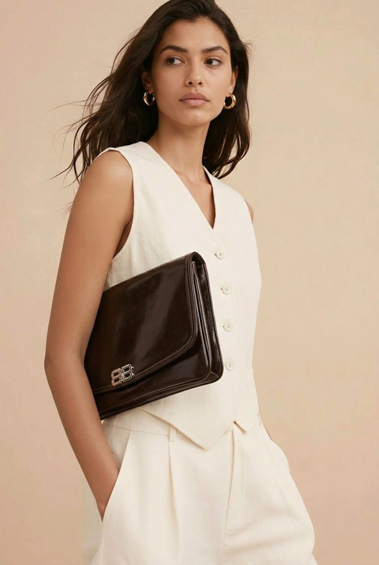 KENDİNE ÖZGÜ BB LOGOLU, ACI KAHVE KAPAKLI PORTFÖY ÇANTA