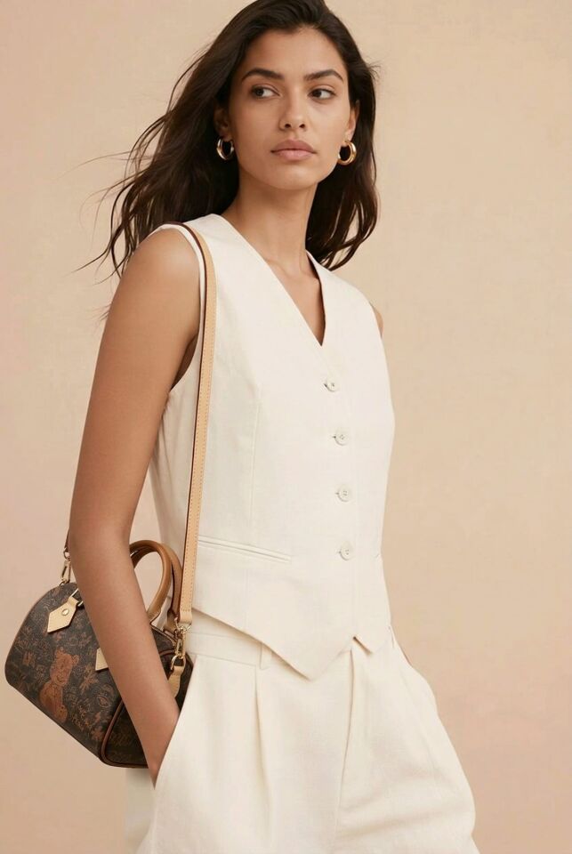 KÜÇÜK KAHVERENGİ AYICIK FİGÜRLÜ VE GRAFİKLİ EL KOL ÇANTASIDIR