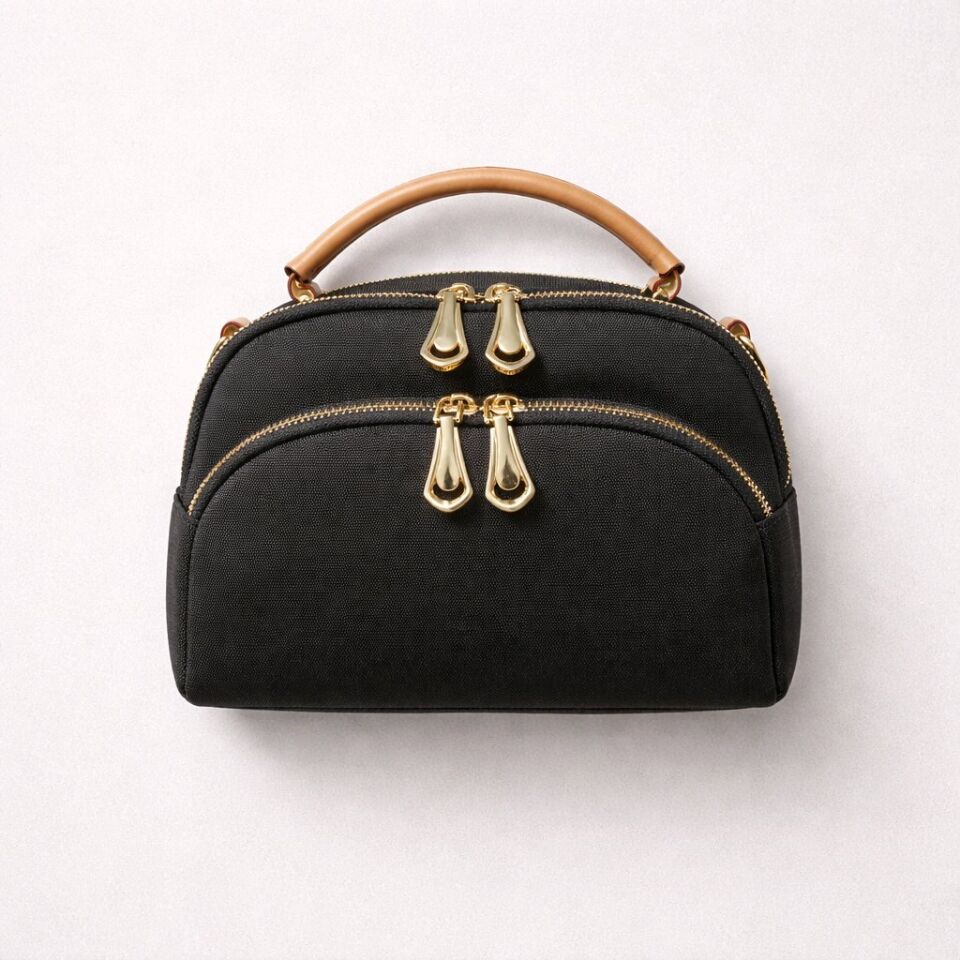 ÇOK BÖLMELİ SİYAH KUMAŞ EL VE KOL ÇANTASI