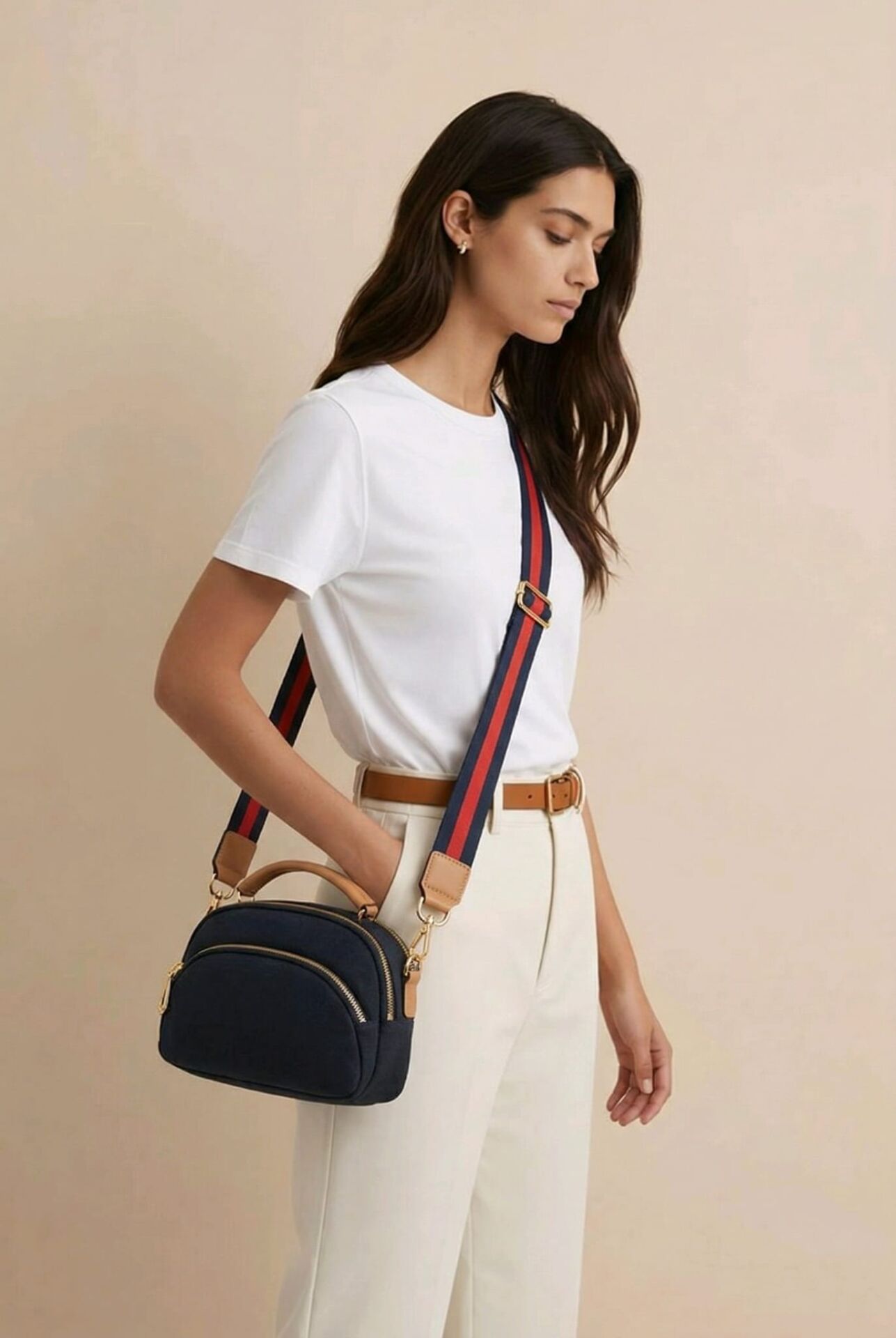 ÇOK BÖLMELİ LACİVERT KUMAŞ EL VE KOL ÇANTASI