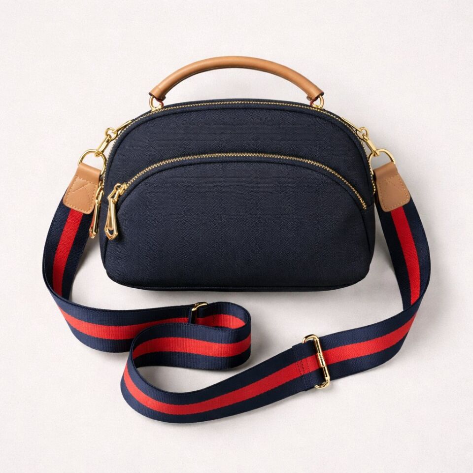 ÇOK BÖLMELİ LACİVERT KUMAŞ EL VE KOL ÇANTASI