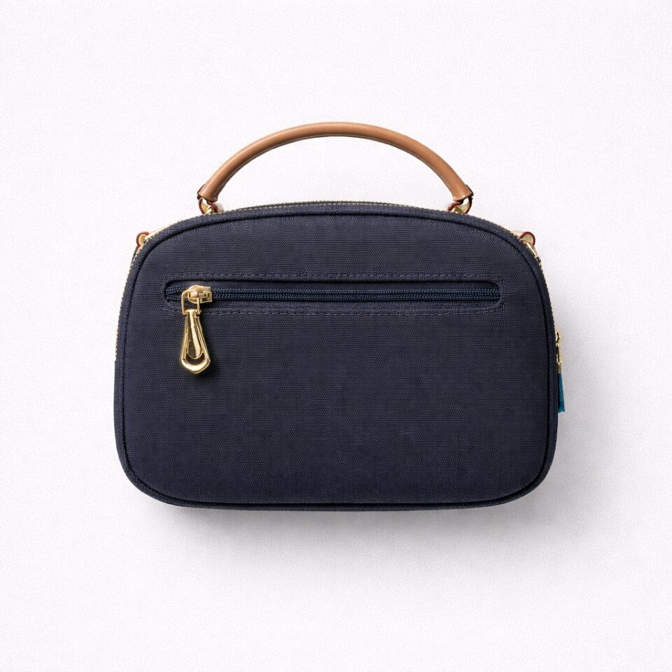 ÇOK BÖLMELİ LACİVERT KUMAŞ EL VE KOL ÇANTASI