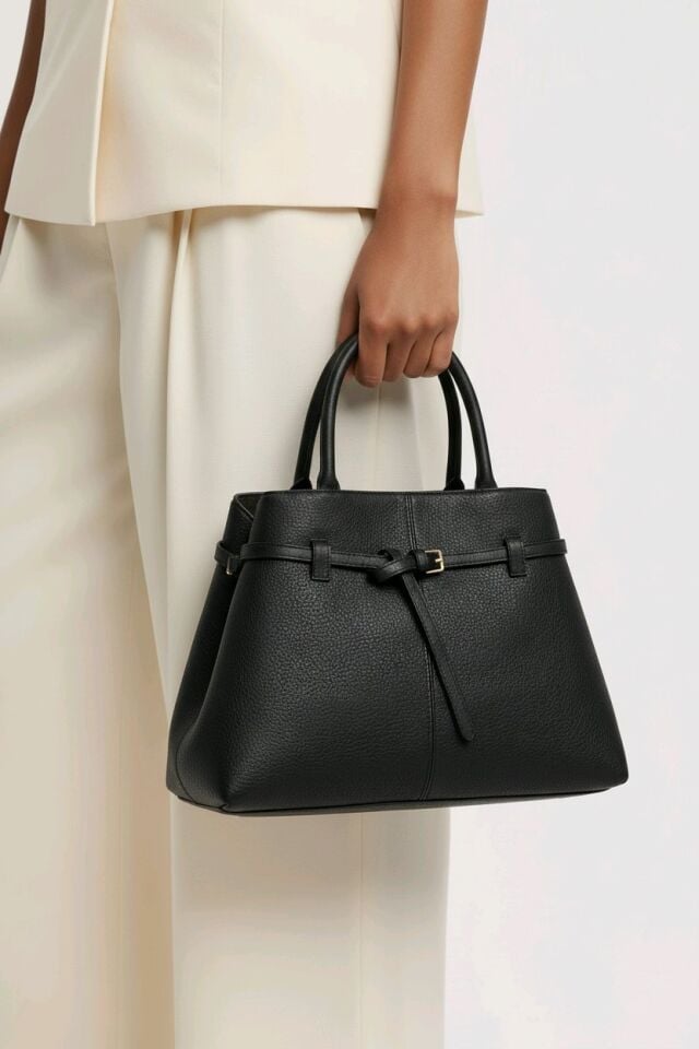 KEMER DETAYLI SİYAH BÜYÜK EL KOL ÇANTASI