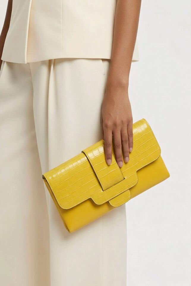 SARI TİMSAH DERİSİ KEMER DETAYLI EL KOL ÇANTASI