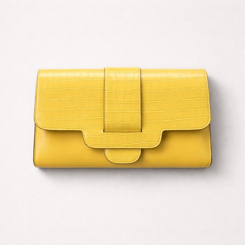 SARI TİMSAH DERİSİ KEMER DETAYLI EL KOL ÇANTASI