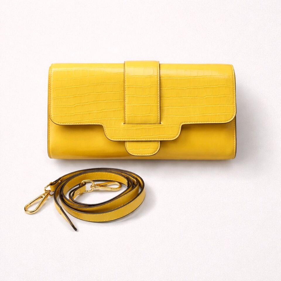 SARI TİMSAH DERİSİ KEMER DETAYLI EL KOL ÇANTASI