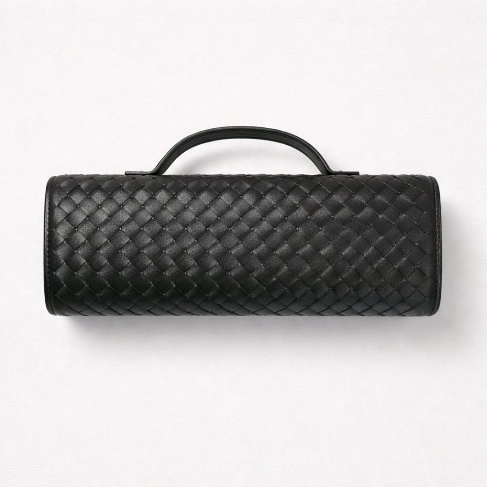 Örgü detaylı siyah pim tokalı el ve kol çantası