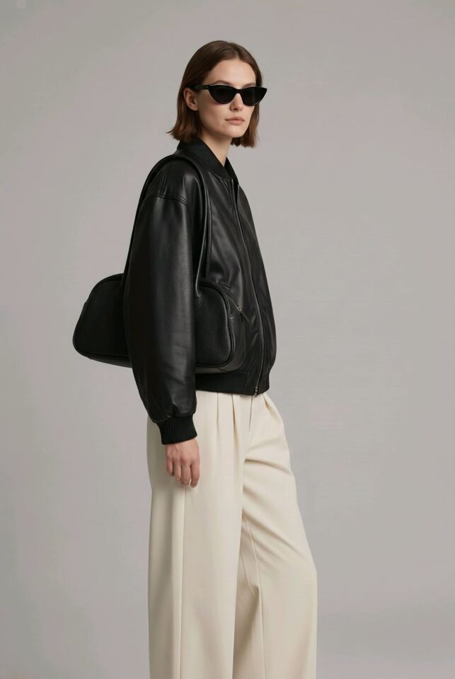 %100 DERİ SİYAH YASTIK TİPİ OMUZ ÇANTASI