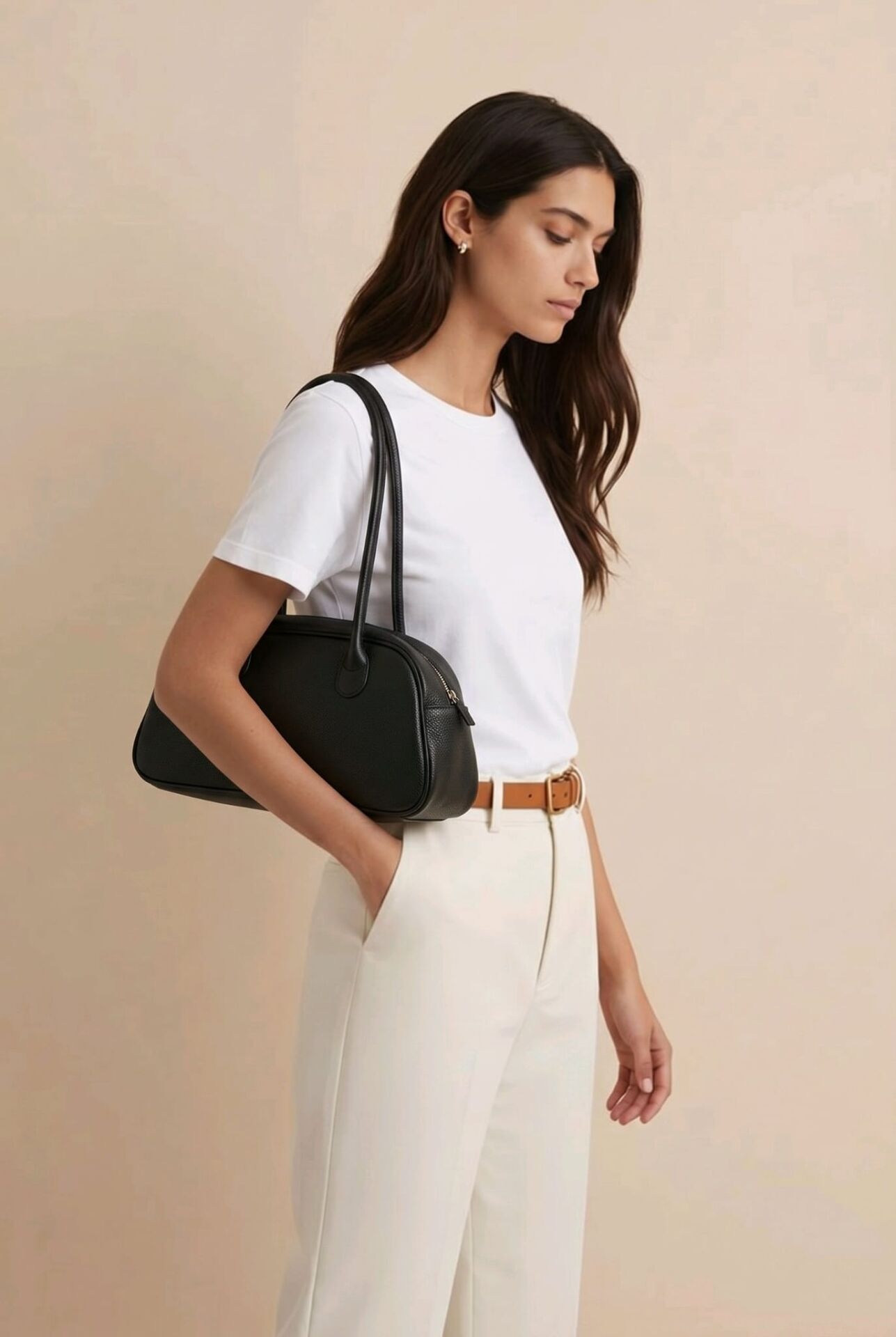 %100 DERİ SİYAH YASTIK TİPİ OMUZ ÇANTASI