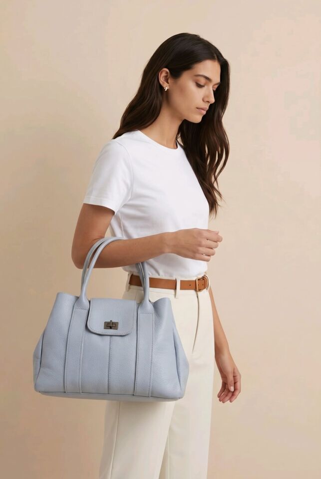 BEBE MAVİSİ %100 DERİ EL KOL ÇANTASI