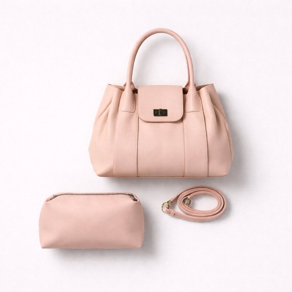 %100 DERİ PUDRA RENGİ EL KOL ÇANTASI