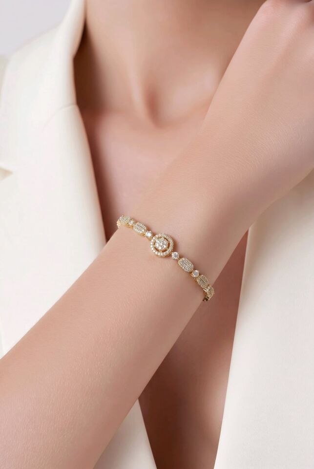 XUPİNG MARKA ZİRKON GOLD TAŞLI ÇELİK KELEPÇE BİLEKLİK